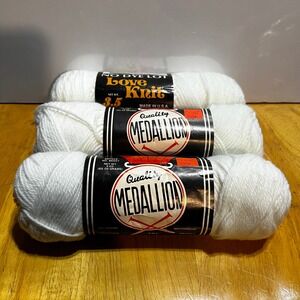 Medallion Love Knit 3 Skeins White Yarn 4 Ply Acrylic Polyester Vintage Bundle
